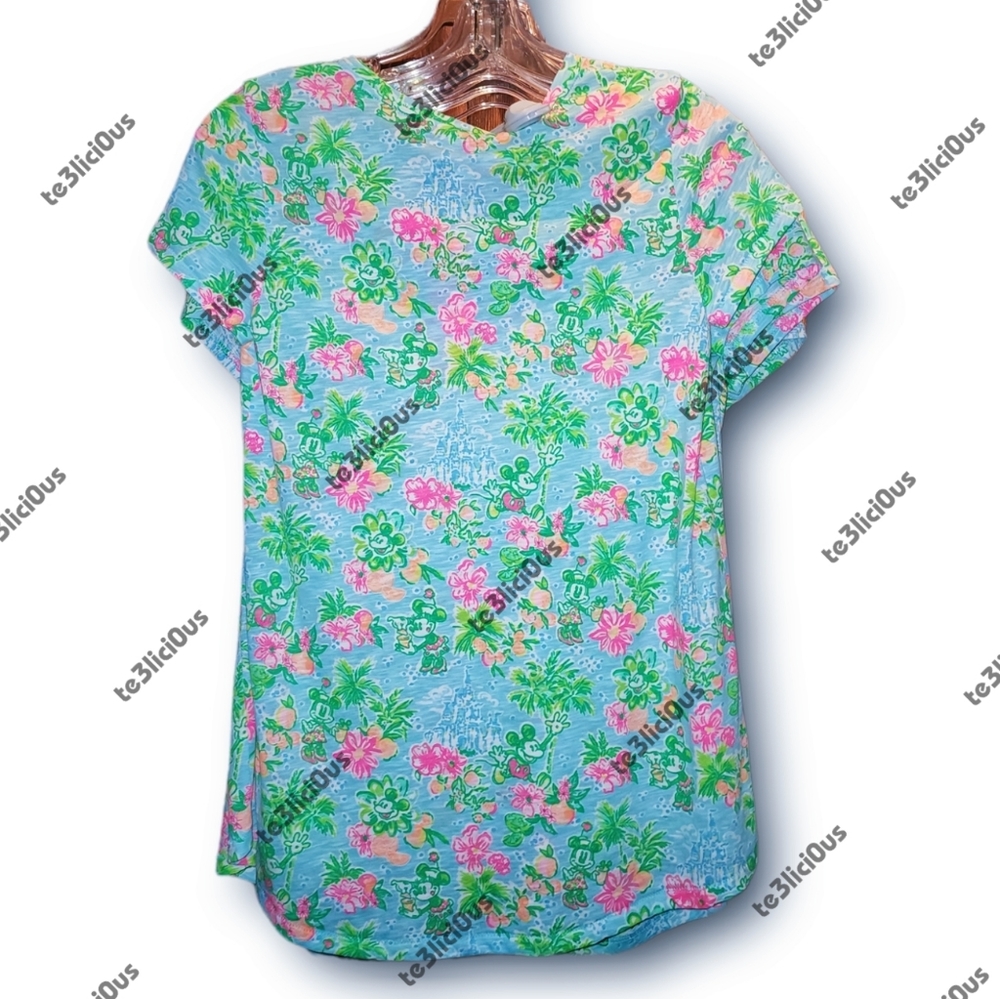 DISNEY PARKS LILY PULITZER MICKEY MINNIE V-NECK T-SHIRT - Picture 2 of 3